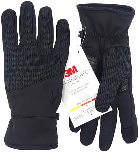 Spyder Core Conduct Gloves, Black, Size Large, Touchscreen Compatible, Leather Palm Patch, 360 Degree Stretch, Sweater Knit Bonded