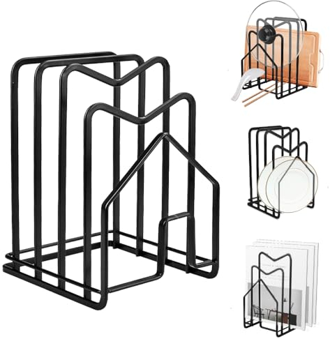 CYNNXIA Chopping Board Holder Black Cutting Board Rack Countertop Pot Lid Holder Chopping Board Organizer Kitchen Cookware Storage for Pan Lids, Plates, Dishes, Cutting Boards,12 x 14.5 x 21.5cm