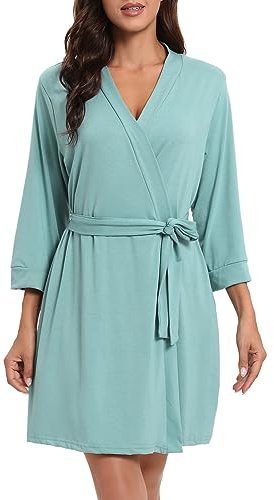 MAGIC ARMOR Robe de Chambre pour Femme Légère à Manches 3/4 Kimono Peignoir de Sauna avec Col en V Profond Robe de Chambre Pyjama S-XXL, XXL