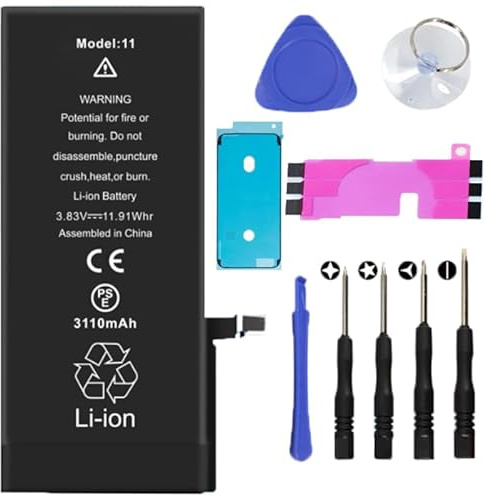 Batt - Kit de remplacement de batterie pour iPhone 11 comprenant un autocollant étanche, un tournevis, une ventouse, un outil de levier - réparation de smartphone à faire soi-même, accessoires de