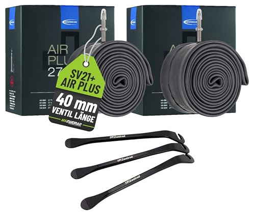 2er Set Schwalbe Fahrradschlauch SV21 AP Air Plus 27,5 Zoll (40/62-584) Ventil 40mm inklusive 3 Metall Reifenheber E Bike