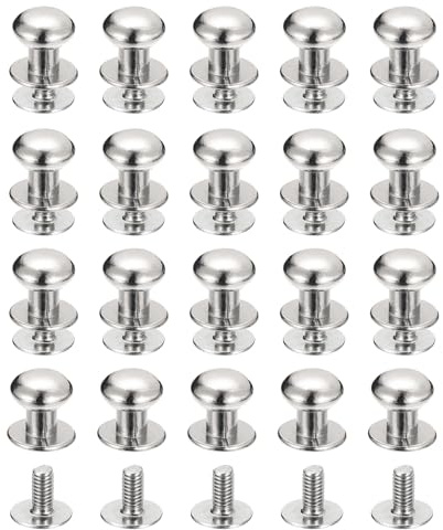 sourcing map 8mm Ball Head Stud Rivets Screw Back, 20Pack Round Head Button Nipple Rivet for DIY Leather Craft Handbag Belt, Silver Tone