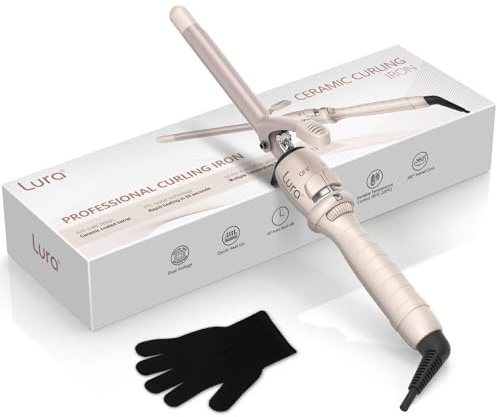 LURA 16mm Hair Curling Iron Curling Iron Ceramic Curling Wand Dual Voltage Curler Fast Heat up Curling Tool for Short Long Hair, Glove Included