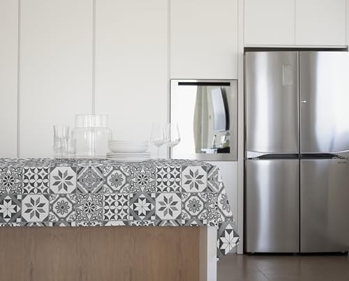 GEMITEX Mantel Tradition, Afelpado Encerado Impermeable y Antimanchas, decoración 4126 mayólica Gris, 140 x 140 cm