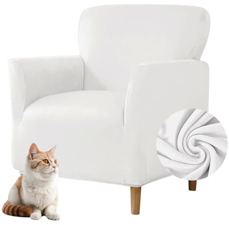 Highdi Stretch Sesselbezug Samt Sesselhusse Sesselschoner rutschfest mit Armlehnen, Sofa Überzug 1 Sitzer Sesselüberwurf für Relax-Sessel, Cocktailsessel, Clubsessel, Universal (Weiß)