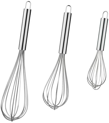Kisuwye Metal Whisks for Cooking Stainless Steel Whisk Set 3 Pack Wisking Tool Balloon Wisk 8 10 12 Wire Whisk for Baking, Whisking, Mixing, Blending