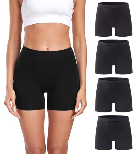 wirarpa Women's Boxer Briefs Modal Boyshort Panties Ultra Soft Ladies Boxers Underwear Under Dress Skirt 4 Pack Black Size L