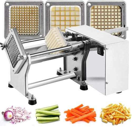 Stainless Steel Potato Chipper, 60W Commercial French Fry Cutter - 6Mm 9Mm 13Mm Blade, Kitchen Fruit Chip Cutter Machine for Potatoes, Carrots, Cucumbers