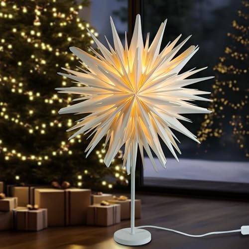 EANLOLY Stehender Weihnachtsstern Beleuchtet - LED Papierstern Weihnachten Tischlampe für Weihnachtsdeko Innen Fenster， Leuchtsterne Deko, Weihnachtsbeleuchtung Lichterkette