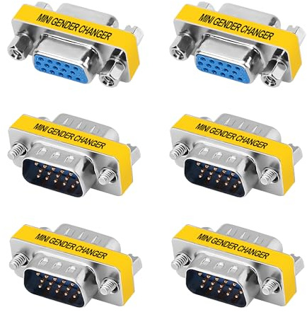 15 Pin VGA Adapter 6-Pack, VGA SVGA Male to Female Connector, Female to Female Coupler, Male to Male Extender, HD15 Mini Gender Changer Support 1080P Full HD for Laptop, PC, Projector, HDTV, Display