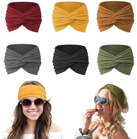 Stirnbänder, 6 Stück Rutschfeste Haarbänder Breites Kopfband Weiches Stirnband Damen Extra Breit Elastische Haarreifen für Lauf Yoga Fitness