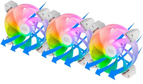 Mars Gaming MF-3AR, Kit 3x Ventilateurs 120mm FDB, Pales Inversées, Ã‰clairage ARGB 360° Sans Cadre, Anneau Lumineux Complet, Ventilateurs PC Compatibles ARGB, Double Connecteur, Blanc