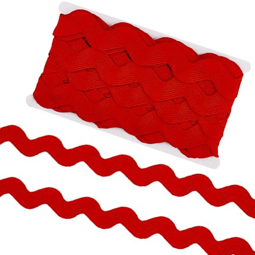 GORGECRAFT 9.1 m 4cm Großes Weihnachtliches Rotes Wellen Fransenband Jumbo Zickzackband Gewelltes Randband RIC Rac Stoffbesatz Zickzack Zum Nähen Herstellen von Hochzeitskleidern Partys Geschenkverpac