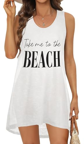 Damen Badeanzug Sommer lässig Tank Kleider Strand Bademode Bikini Cover Up | Leicht und bequem, Strandkleid Luftig Rundhals Sonnenkleid Ärmellos Strandtunika, Strandshirt Lose Fit für tägliche Outfits