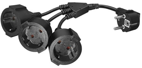 Aolawco 3-in-1 Schutzkontakt Verlängerungskabel, Doppelstecker für Steckdose mit 3 Schuko Steckdose, Eurostecker Verlängerung für Steckdose IP44, Verlängerungskabel Schwarz für Zuhause, Büro
