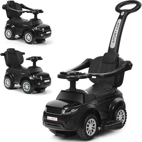 RELAX4LIFE Coche de empuje correpasillos 3 en 1 para niños de 1 a 3 años, con barreras de seguridad extraíbles y claxon, portaobjetos debajo del asiento, luz negra