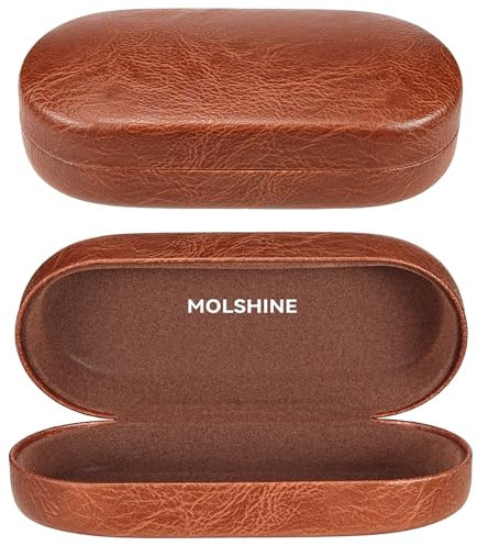 molshine Hard Shell Sunglasses Case,PU Leather Eyeglass Box Classic Large Glasses Holder for Women Men (Brown)