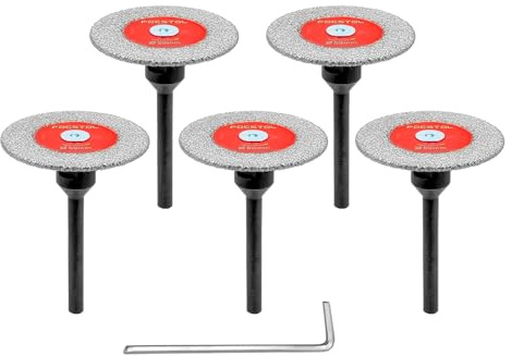 FOCSTOL Mini Disco Diamantato per Gres Porcellanato - 5 pezzi Lama Diamantata per Taglio Piastrellee 50mm con Gambo Rotondo 6mm per Marmo, Granito, Pietra Artificiale, Gres Porcellanato