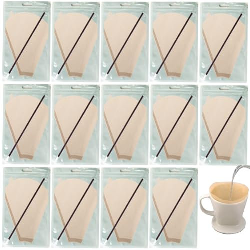 Paquete de 50 filtros de café desechables envueltos individualmente con pajita; filtros de café de papel limpios e higiénicos, sin blanquear; papeles multiusos para reloj de arena