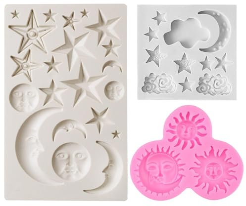 MAXQUU 3 Pieces Of Moon Star Mold, Cake Decoration Mold, Silicone Baking Mold, Dessert Making Tool, Kitchen Supplies.