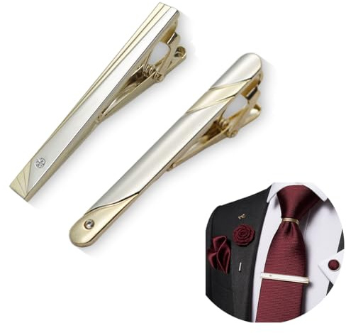 JEYORZY 2 Stück Herren Krawattennadel, Tie Clip Set, silber Krawattenklammer Klassische Krawattennadeln Kupfer Metall Hochzeit Klassisch Krawattennadel für Business, Hochzeit und Alltag(Gold)