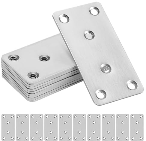 Mynoozi 10 soportes planos para madera, soporte de acero inoxidable de 80 x 40 x 2 mm, placas de reparación de acero inoxidable para conector, soportes de metal para fijación de madera