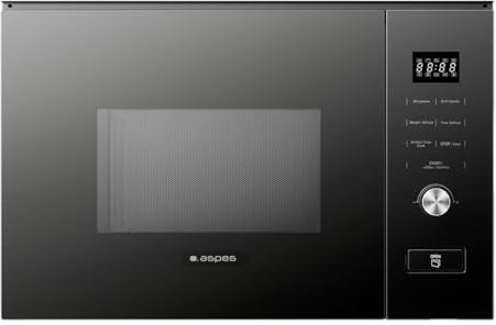 Aspes Microondas 20 Litros Integrable con Grill Cristal negro AMWI2800DGN. 800W, Grill 1000W, 8 Programas, Modo Descongelación, Revestimiento Interior, Fácil Limpieza, Temporizador 95min.