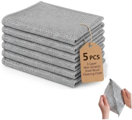 Tarqite 5 Pcs Silver Mesh Steel Wool Non-Scratch Cleaning Cloth | 3-Layer Construction, For Cookware & Sinks, Wire Scrub Cloth, Solara Lux, Pack of 5