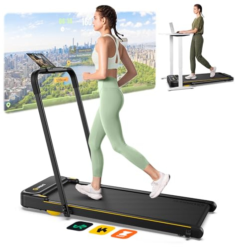 Cinta de Correr Inteligente, 2 en 1 para Andar y Correr, Walking Pad Escritorio para Hogar/Oficina, Silenciamiento con un Solo Clic, Cinta de Andar Plegable con App UREVO, Programa de Música con IA
