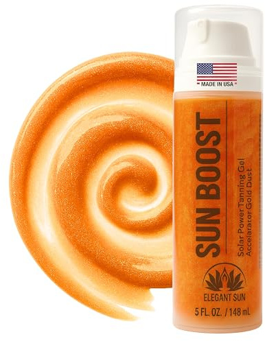 Sun Boost Dark Tanning Accelerator Gel with Gold Mineral Shimmer Dust for Indoor Tanning Bed or Outdoor Solar Use, Aloe Based Hydrating Viral Formula, 5 fl oz
