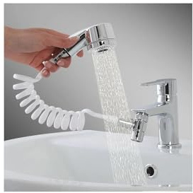 Easy Douchette Universel Douchette à Main pour Lavabo Pommeau de Douche avec Tuyau 2 Mètres Support Mural Adhésif Double Face Matériau ABS