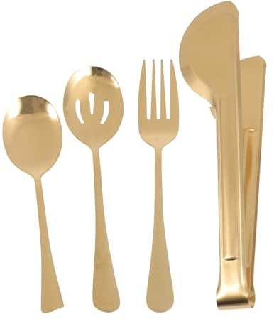 Beavorty 4 Pinzas de Acero Inoxidable Doradas para Alimentos, Cubiertos para Servir 4 Piezas Diseño Antideslizante, Ergonómicas y Aptas para Hogar, Cocina y Barbacoas