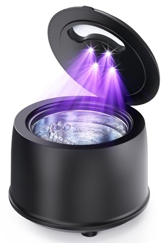 Appareil de nettoyage à ultrasons 45 000 Hz UV 200 ml, 4 modes, 25 W, pour nettoyage des prothèses dentaires, aligneur, prothèses, tête de brosse à dents (noir)