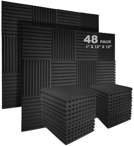 JBER 48 stück Akustikschaumstoff Akustikschaumplatten, 2,5 x 30,5 x 30,5 cm Schallabsorber Akkustikschaumstoff Schallschutz für Tonstudio, Schwarz
