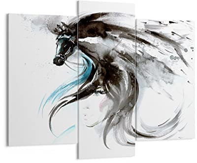 ARTTOR Bilder auf Leinwand 130x100cm Leinwandbild Pferd Streifen Hengst Laufen Groß Wanddeko Bild Schlafzimmer Set 3 teilige Wandbilder Dekoration Wohnzimmer Canvas Wand Kunstdruck Art CB130x100-3018