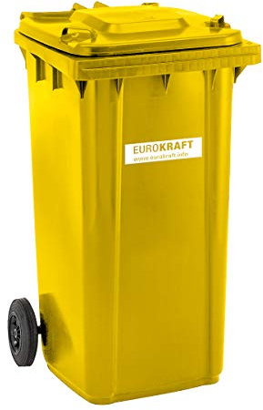 Conteneur à déchets 240 L jaune - 1067 x 580 x 730 mm - Poubelle de tri à roulettes extérieur - Poubelle grande contenance - Conteneur à ordures