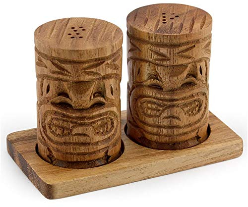 Salière et poivrière Tiki en bois d'acacia 5,1 x 7,6 cm