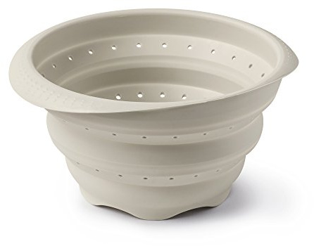 Zeal Stick Non-Scratch Collapsible Colander (7.5”/19cm), Silicone, Cream, 22.5 x 19 x 4 cm