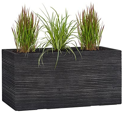 Pflanzwerk® Pflanzkübel TUB Groove Anthrazit 45x100x45cm XXL – Rechteckig – Großer Fiberglas Blumenkübel für außen und innen - Frostbeständig - UV-Schutz – Markenqualität