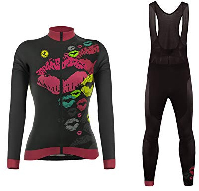UGLY FROG Adulte Ensemble Maillot Pantalon Cyclisme Manches Longues Respirant 3D Gel Rembourée Séchage Rapide Tenus pour Vélo VTT Femme Hiver Fleece Wear （Deux Pièces）
