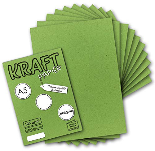50 Blatt - Vintage Kraftpapier in Hellgrün DIN A5 120 g/m² Hellgrünes Recycling-Papier - 21 x 14,8 cm - ökologische Brief-Bogen - Briefpapier - NEUSER PAPIER