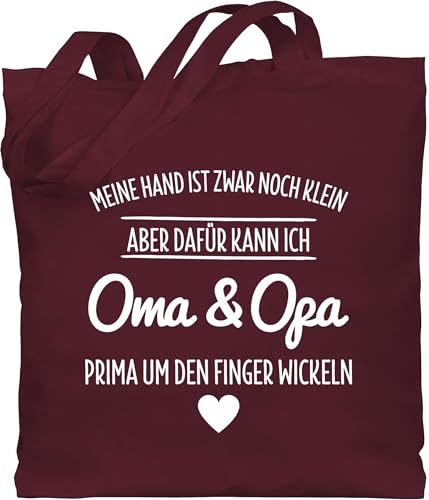 Baumwolltasche - Statement Sprüche Kinder - Oma und Opa um den Finger wickeln Großeltern - Unisize - Bordeauxrot - geschenk fuer zur geburt spruch omas beutel spruche oma/opa stoffbeutel spruechen