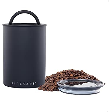 Airscape Kaffeebehälter aus Edelstahl – Vorratsbehälter für Lebensmittel – Patentierter luftdichter Deckel – Erhaltung der Lebensmittelfrische durch überschüssige Luft (Medium, Mattschwarz)