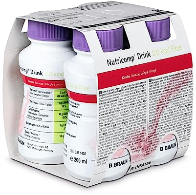Nutricomp Drink 2.0 kcal Fibre - Cibo per bere, gusto ciliegia, 24 x 200 ml