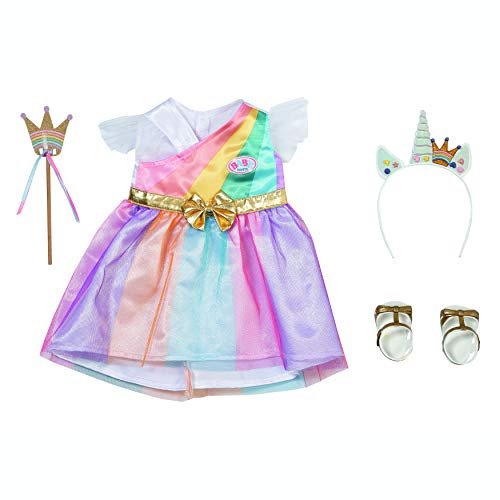 BABY Born Fantasy Deluxe Prinzessin, buntes Prinzessin-Kostüm in Regenbogenfarben für 43 cm Puppen, inkl. Schuhe, Haarreif und Zepter, 830338 Zapf Creation