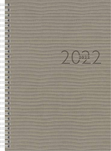 rido/idé 7023036802 Buchkalender studioplan int., 2 Seiten = 1 Woche, 168 x 240 mm, Kunstleder-Einband Tejo grau, Kalendarium 2022, mit Registerschnitt, Wire-O-Bindung