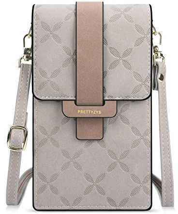 Handytasche mit Geldbörse Gold zum Umhängen Damen, Handy Umhängetasche zum Umhängen, PU-Leder Kleine Umhängetasche Portemonnaie mit Kreditkartenfächer und Verstellbar Schultergurt Frauen (Hellgrau)