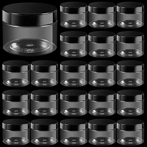ZEONHEI 120ml 46 Pack Plastic Jars with Black Lids, 4oz Small Refillable Clear Plastic Containers, Round Empty Leak-Proof Storage Spice Jars for Slime Making Kitchen Travel DIY Cosmetic Crafts