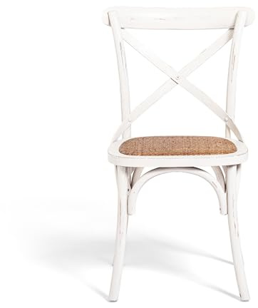 Biscottini Sedie sala da pranzo legno massello 86x42x46 cm - Sedia cucina e soggiorno in rattan - Sedie in legno da esterno e interno - Sedia legno bianca Cross