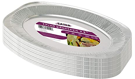 CaterOcassions Large Disposable Serving Platter - Foil Trays for Party Food - Reusable - 12 Tray Pack - 14 Oval Platters - Oven and Food Safe - Party Serving Trays and Platters - British Brand